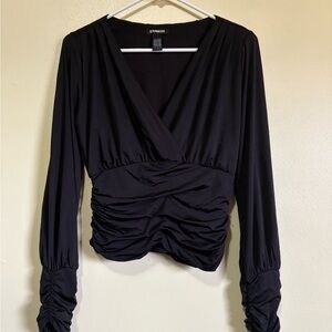 Express Black Ruched Wrap Blouse